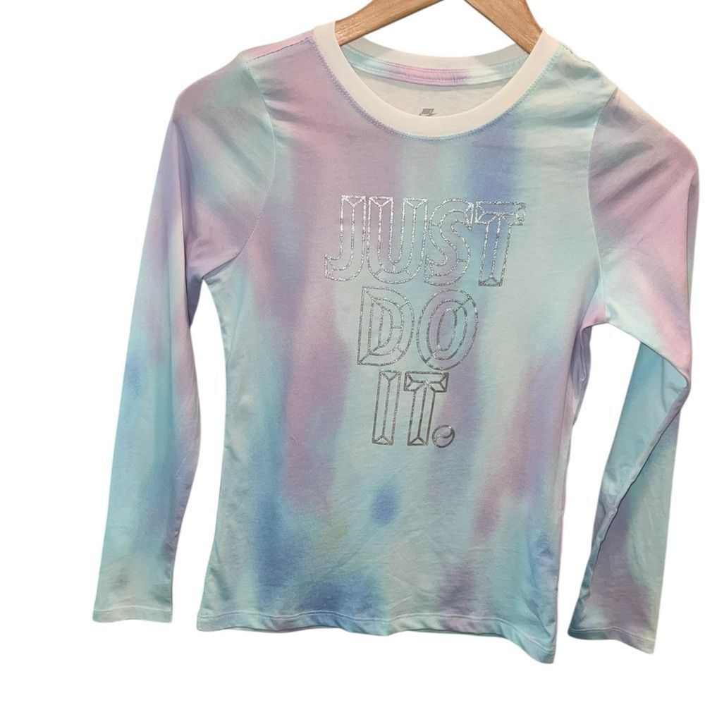 Nike Girls Just Do It Tie Dye Long Sleeve Tee Pastel Athletic Shirt Medium